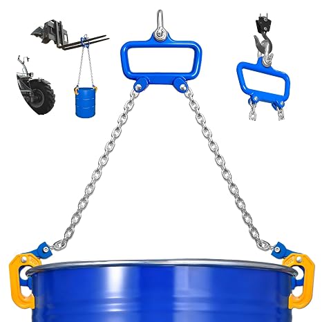 YATOINTO 1Ton Drum Lifter Clamp with G80 Chains | Barrel Lifting Tool for 30-55 Gallon Steel & Plastic Drums | Spring-Loaded Locking Hooks | Forklift & Crane Compatible