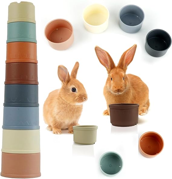 8PCS Stacking Cups, Rabbit Stacking Cups, Bunny Stacking Cups Pet Toys, Rabbit Toys Bunny Toys for Hiding Food and Playtime Fun Stack Up Cups for Rabbits Small Animals (Morandi Colour)