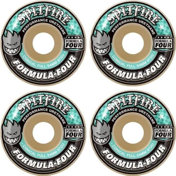 Spitfire Wheels Formula Four Conical Full White/Turquoise Skateboard Wheels - 54mm 97a (Set of 4) 