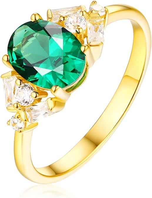 18K Yellow Gold 750 Couple Ring, Gold Rings for Women, Claw 1.05/0.67ct Emerald Ring Jewelry for Wedding Size 4-11
