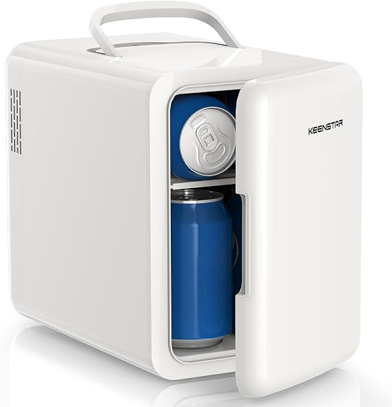 KEENSTAR Mini Fridge, 6 Liter/8 Can Small Fridge, 110V AC/ 12V DC Cooler and Warmer for Bedroom, Cosmetics, Office, Dorm and Car, Portable Personal Refrigerator for Cosmetics, Skincare and Food