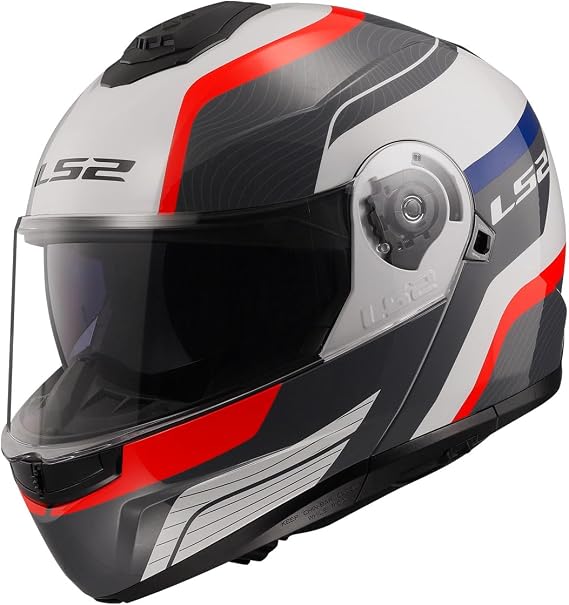 LS2 STROBE 2 Monza Siyah-Beyaz-Kırmızı Kask, ECE 22.06 P/J Sertifikalı Çene Açılır Modüler Kask, KPA Kabuk, Dahili Güneş Vizörlü, Gözlük Uyumlu
