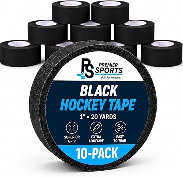 Premier Sports 10-Pack Cloth Black Hockey Stick Tape, Strong Grip, Long-Lasting Adhesive Stick Tape for Hockey, Baseball, Lacrosse & Softball Pro Grade