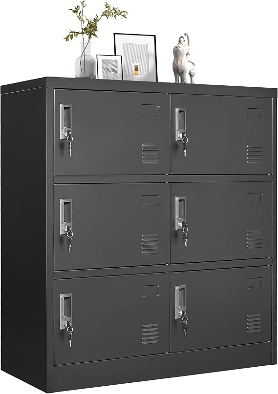 IKIMI Metal Lockers for Employees,Office Storage Locker with 6 Doors Employee Locker with Lock and Card Slot,Steel Staff Locker Storage Cabinet for Gym Home Office School Garage,Assembly Required
