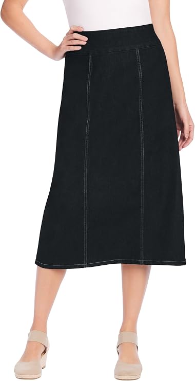 Woman Within Plus Size Pull-On Flex Elastic-Waist Stretch Denim Skirt