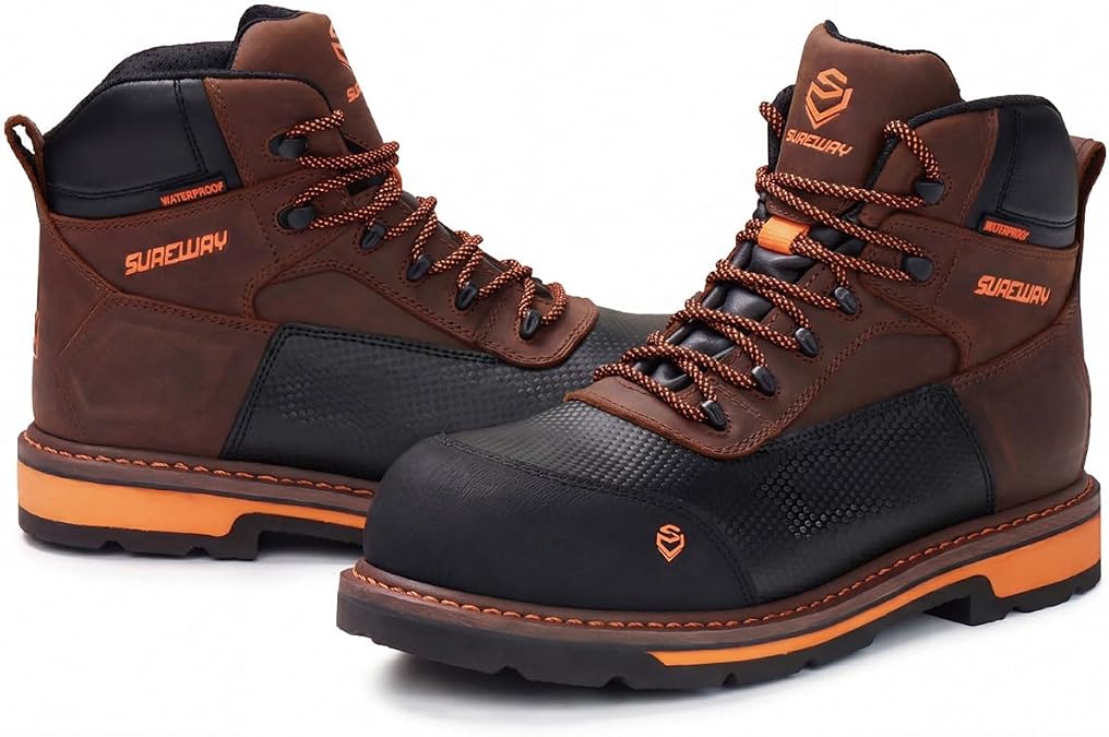 SUREWAY Men's 6" Waterproof Leather Soft Toe Work Boots