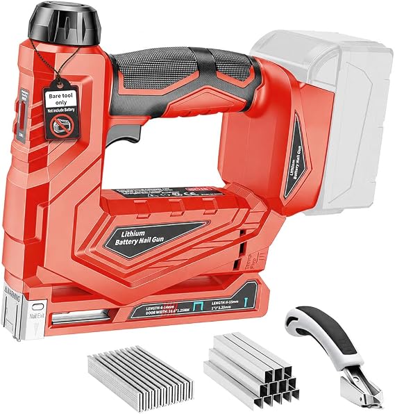 3/8" Cordless Staple Gun Compatible with Milwaukee 18V Battery (Tool Only), 2-in-1 Electric Nail Gun & T50 Crown Stapler, with 1000 Staples & 1000 Nails for Woodworking Leather & DIY