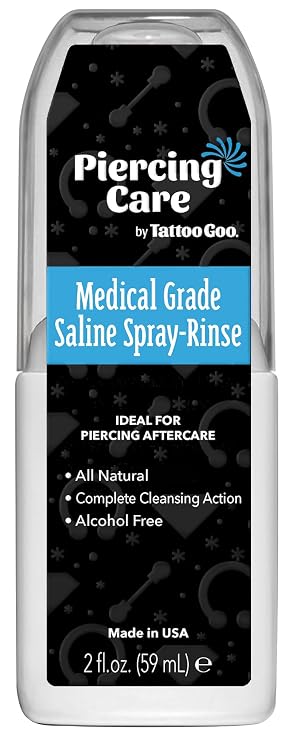 Tattoo Goo Saline-Spray Rinse, Aftercare Spray & Rinse for Piercings - Safely Cleans with Sodium Chloride 99.9% - 2 oz