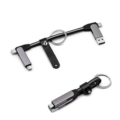 Short USB C Multi Charging Cable, PD 60W 3A Fast Charging Keychain USB C Cable for Travel, Universal Charging Cable for Cell Phones and More (Grey)