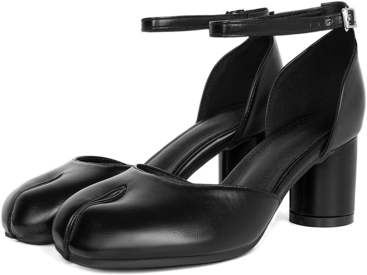 KOKOMOMO Split Toe Chunky Heels for Women Japanese Tabi Shoes Cylindrical Block High Heels Pumps Ankle Strap Buckled Wedding Party Dress Shoes
