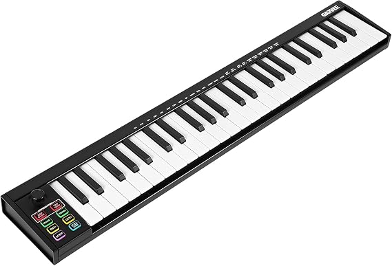 49 Key MIDI Keyboard Controller, USB MIDI Keyboard Controller with DAW Integration, 8 Drum Pads &amp; OLED Display, Perfect for Music Production, Black