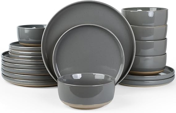 Richmount Milkyway Plates and Bowls Set, 18 Piece Dinner Set, Speckled Stoneware Dinner Sets for 6 People, Chip and Scratch Resistant Dinnerware Sets, Dishwasher & Microwave Safe, Dark Gray