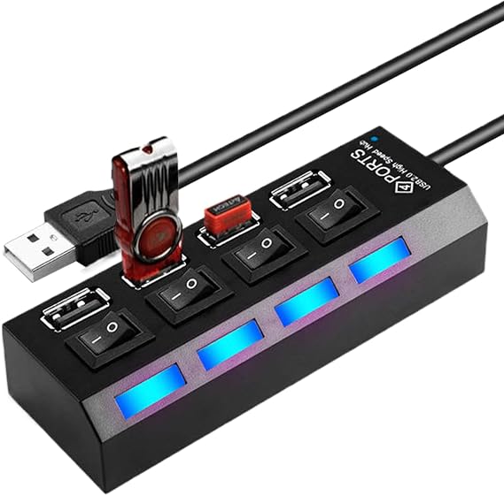 USB C Hub High Speed Multi-Port Splitter | Portable USB Hub with Independent Button for Remote Work Game Setup Studio Travel Classroom Co-Working Space Photography