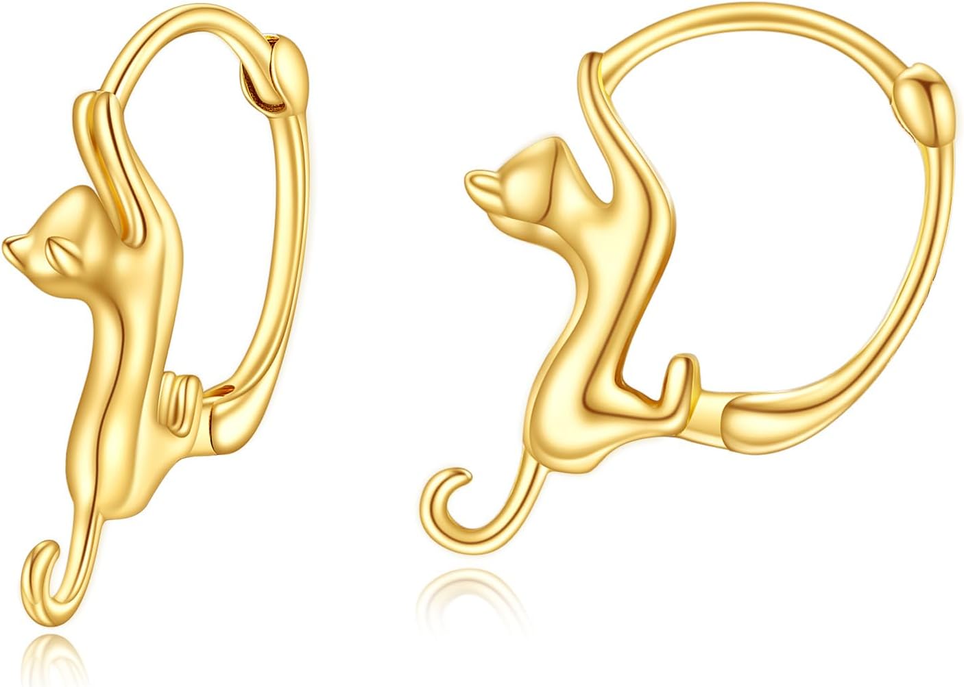 Cat Earrings 9k Yellow Gold Cute Animal Cat Leverback Earrings for Women Teens Birthday Christmas Gifts