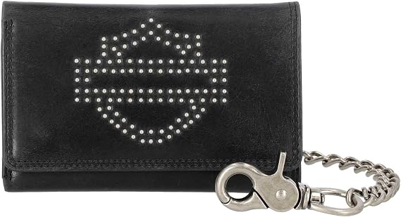 Harley-Davidson Men's Nail Head Open Bar & Shield Medium Trifold Wallet w/Chain