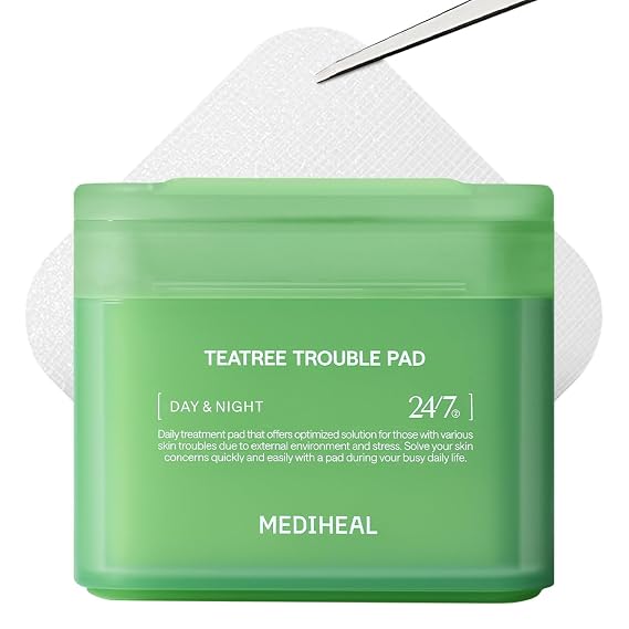 MEDIHEAL Toner Pads - Teatree Trouble Care Toner Pad (100 count) with Teatree & Lactobacillus - Calming & Soothing for Sensitive & Acne Prone Skin - Vegan Hypoallergenic Face Gauze, Korean Skin Care