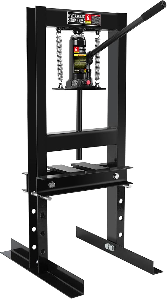 6 Ton Hydraulic Shop Press, H-Frame Floor Bearing Press for Garage & Metalworking, Adjustable Height (2.2"-9.4") with Stamping Plates Ideal for Bending, Straightening, Bearing/U-Joint Rem