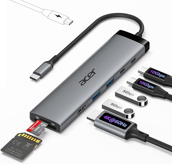 Acer 8 in 1 USB C Hub 10Gbps, USBC to HDMI Adapter 4K@60Hz for Laptop/Mac
