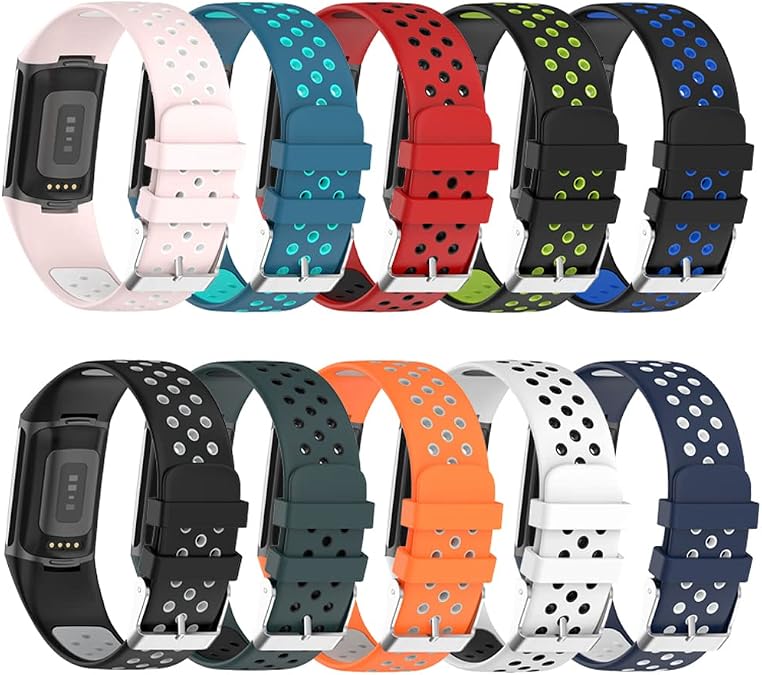 Compatible with Fitbit Charge 6/Fitbit Charge 5 Bands, Soft Silicone Replacement Wristband Fitness Tracker Accessories Strap for Women Men