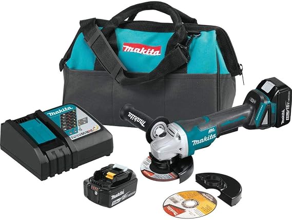 Makita XAG11T 18V LXT Lithium-Ion Brushless Cordless 4-1/2 / 5" Paddle Switch Cut-Off/Angle Grinder Kit, with Electric Brake (5.0Ah)
