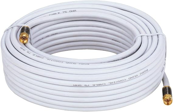 Cables Direct Online 10ft White Quad Shield RG6 Coaxial Cable, F Pin and BNC Extension Wire for Satellite Dish, Cable TV, Antenna - Digital HD 3GHz Coax Cord with Weatherproof Connectors