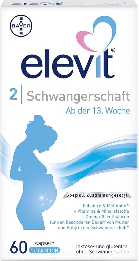 Elevit 2 I Schwangerschaftsvitamine I Omega-3-Fettsäuren I 60 Tabletten Mit Mineralstoffen und Folsäure. Ab der 13. Schwangerschaftswoche. Weltweite Nr. 1 der Schwangerschaftsvitamine.
