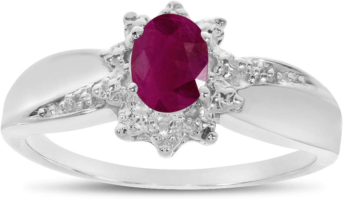 14k White Gold Oval Ruby And Diamond Ring