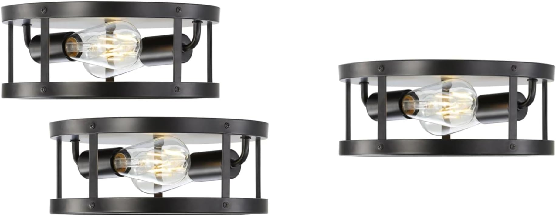 Black 2-Light Metal Cage Light Fixture Ceiling Mount 1 Pack and 2 Pack