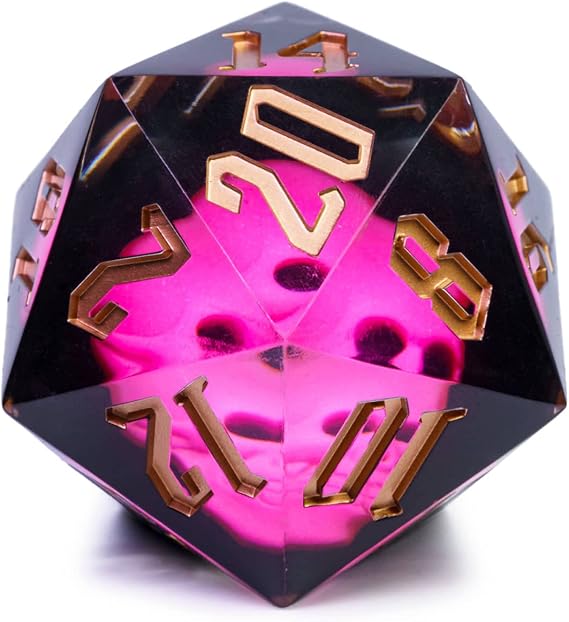 Cusdie Large 55mm D20 Dice with Sharp Edges, Giant D&D 20 Sided Dice for Dungeons and Dragons RPG, Table Games (Pink Skull)