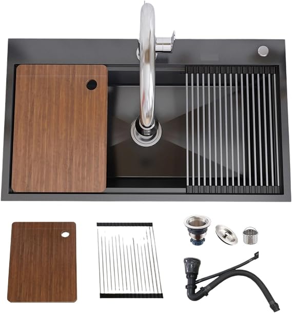Stainless Steel Kitchen Sink 80 * 46cm Drop-in Stainless Steel Workstation Kitchen Sink,Large Single Bowl