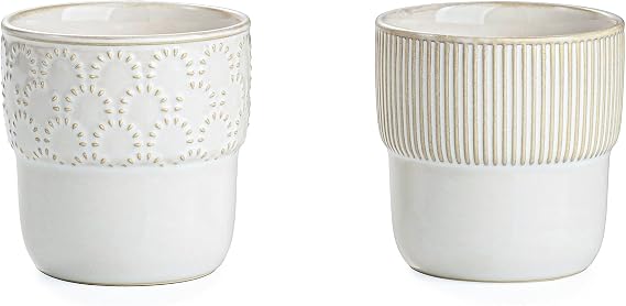 Espresso Cups Set of 2, 4oz Espresso Shot Cups, Mini Coffee Mugs Farmhouse Decor, Espresso Cup Perfect for Espresso Machine, Microwave and Dishwasher Safe,(Embossed Stripes+Firework)