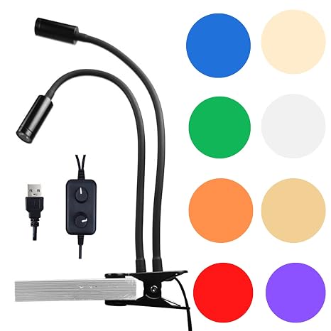 Gringoo USB Microscope Dual Gooseneck Spot Light, LED Light Source Illuminator Lamp with Clamp, Flexible Clip, Green