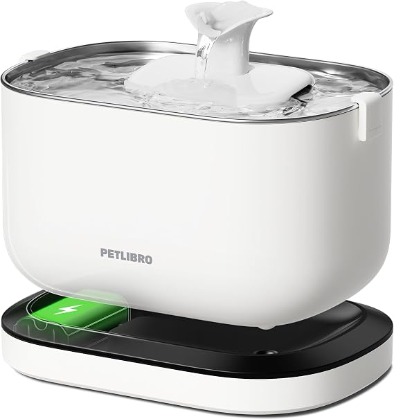 PETLIBRO Cordless Cat Water Fountain, Rechargeable Battery Operated Wireless Pet Water Fountain, 2.5L/84oz Cat Water Dispenser for Drinking with Quiet Pump Stainless Steel Tray Easy Clean BPA-Free