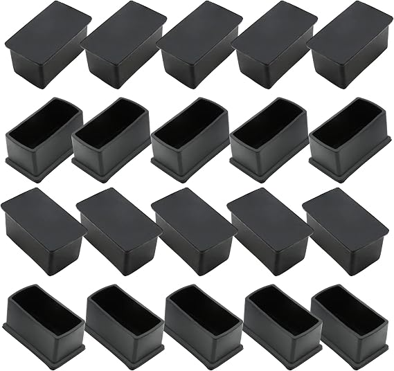 20 Pcs Rectangle Rubber Furniture Leg Caps, 3/4" x 1-3/16" Anti-Slip Chair Leg Caps Foot Covers, Flexible Chair Leg Floor Protectors, Furniture Feet Cover for Chair Table Bed