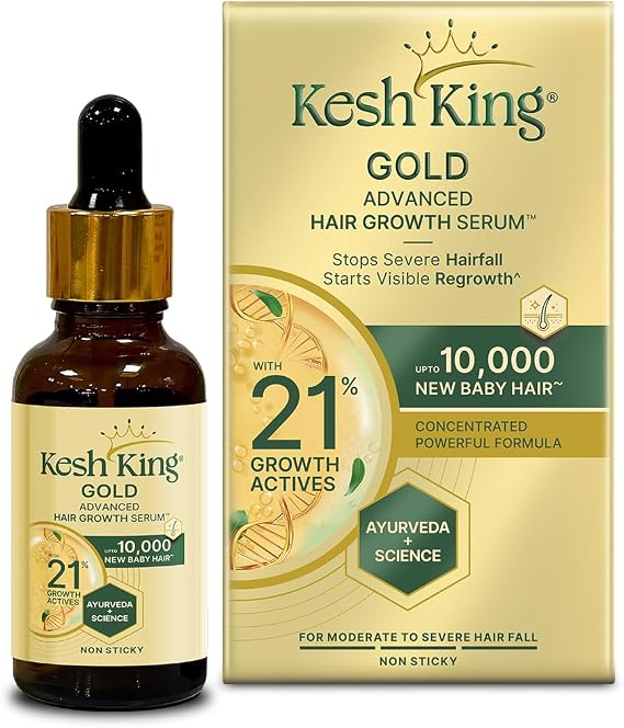 Kesh King Gold Advanced Hair Growth Serum – 21% Growth Actives with 3% Redensyl, 3% Anagain, Procapil, Kopexil Aqua & Ayurvedic Herbs | Visible Regrowth & Hair Fall Control | Women & Men | 30ml