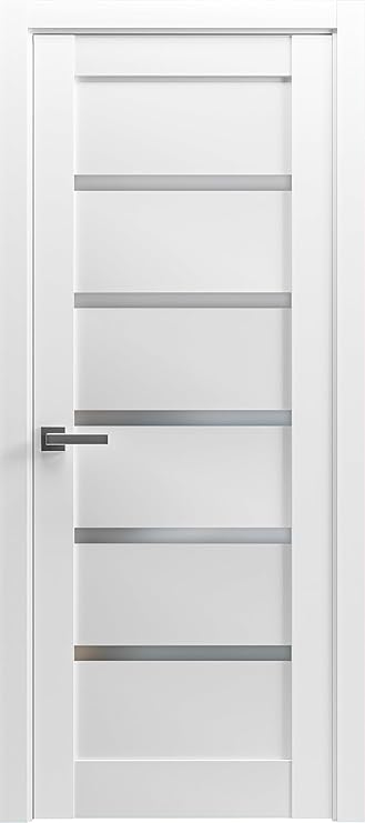 Pantry Kitchen Lite Door with Hardware | Quadro 4117 White Silk with Frosted Opaque Glass | Single Panel Frame Trims | Bathroom Bedroom Sturdy Doors -36" x 80"