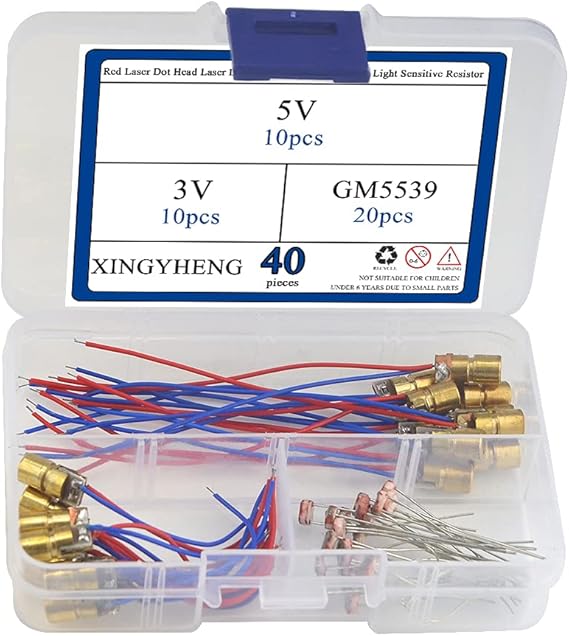 20Pcs Mini Red Laser Dot Head Diode Module Head WL 650nm 6mm 5V 5mW and 3V 5mW with 20Pcs 5mm GM5539 Photoresistor