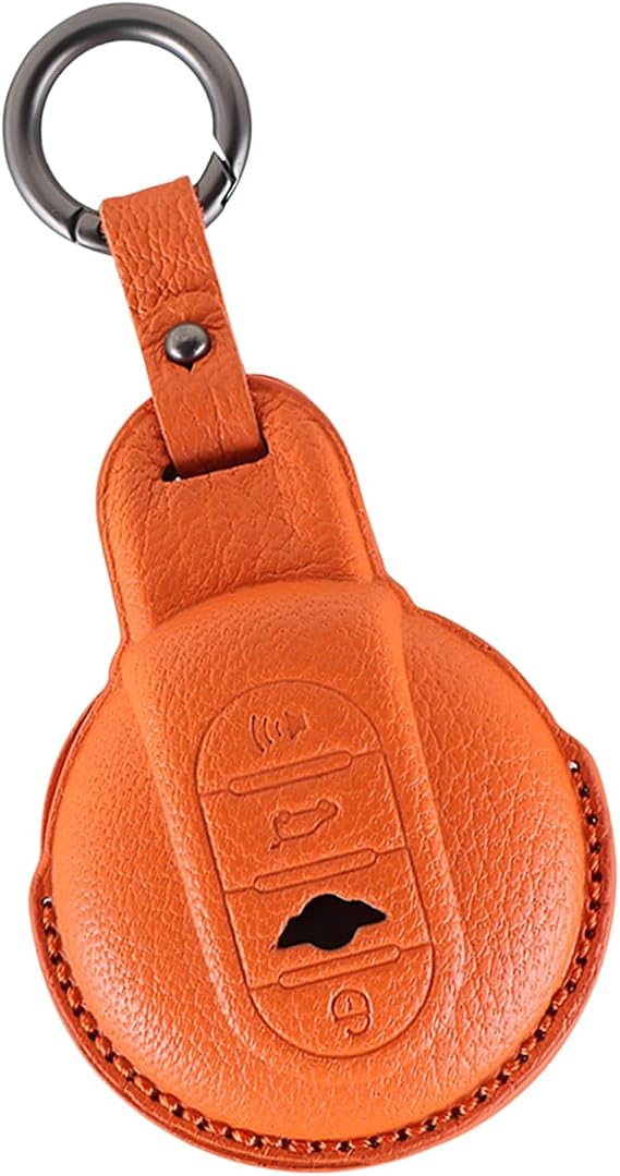 4 Buttons Key fob Cover Fit for BMW Mini COOPERS ONE JCW F56 F55 F54 F57 F60 R55 R56 R57 R58 R59 R60 S Roadster Leather Key Case Logo Visible with Keychain-Orange
