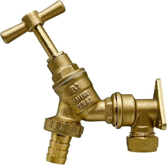 PlumbEZ Outside Tap Kit with Wall Plate Elbow – WRAS Approved 1/2" Brass Garden Bib Tap & 15mm Compression Wallplate – Outdoor Water Tap for Garden Hose, Car Washing & Irrigation – BS6282 Compliant