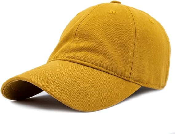 Cotton Baseball Cap Men Women Casual Plain Hat Polo Style Blank Unisex Low Profile Cap (Mustard)