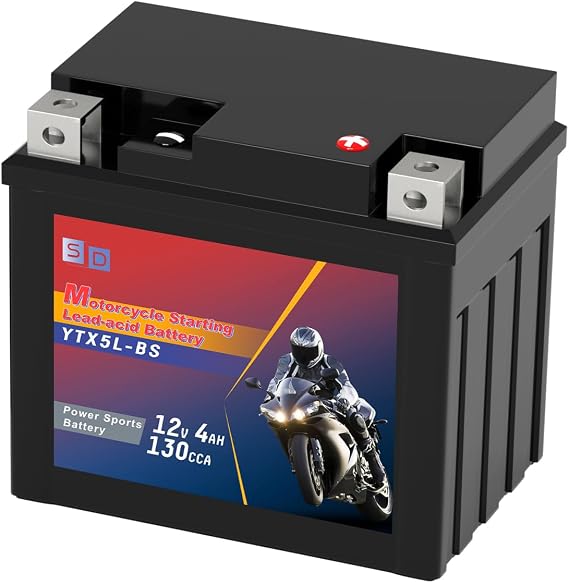 Motorcycle Battery, YTX5L-BS Battery High Performance, 12V 4AH, Maintenance Free & Sealed AGM Battery for Motorcycle, UTVs & ATVs