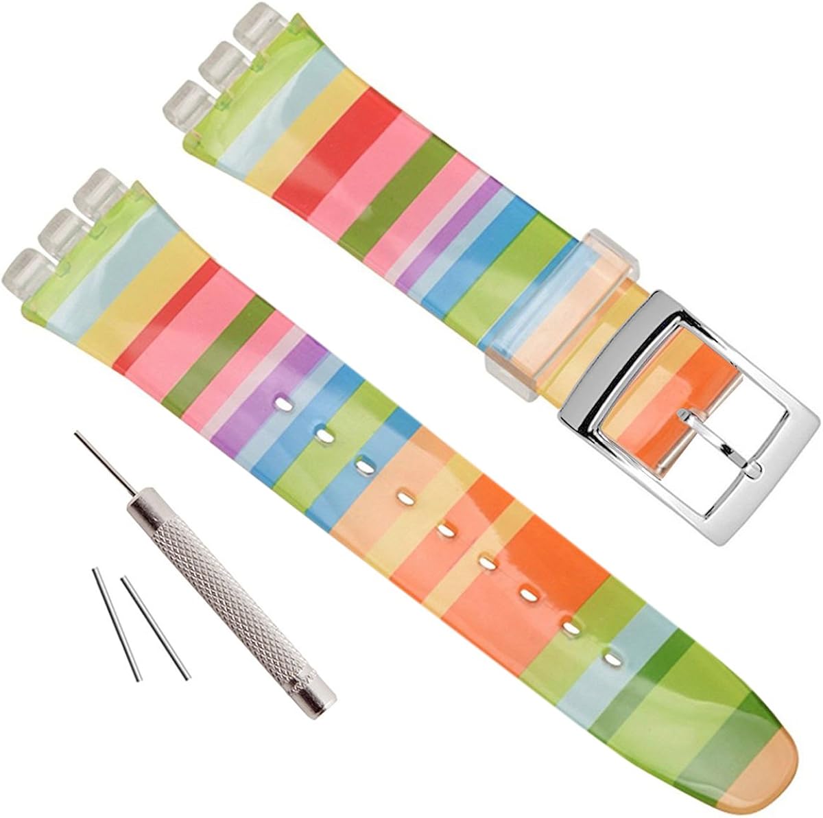 Silver Plated Stainless Steel Buckle Waterproof Silicone Rubber Watch Strap Watch Band 17mm, Iridescence
