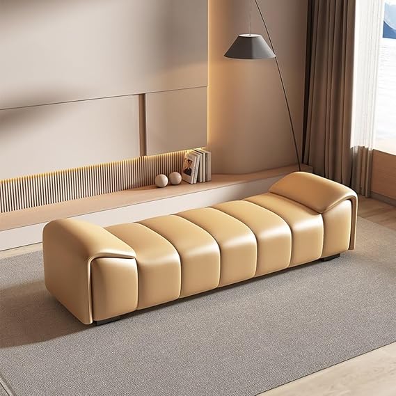End Stool Leather Bed End Stool Simple Modern Bedroom Bedside Stool Light Luxury Cloakroom Long Bench Shoe Bench Long Bench(Orange,Medium)