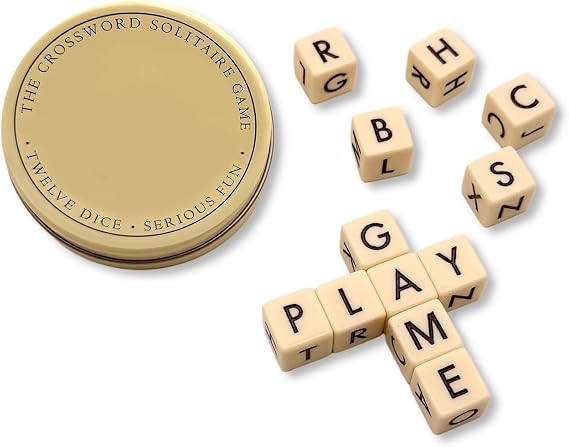 Crossword Solitaire Game, Crossword Solitaire Dice Game, Scrabble Board Game UK, Crossword Solitaire Dice Game, Travel Scrabble Letter with 12 Dices, Portable for Family, Travel Camping Games