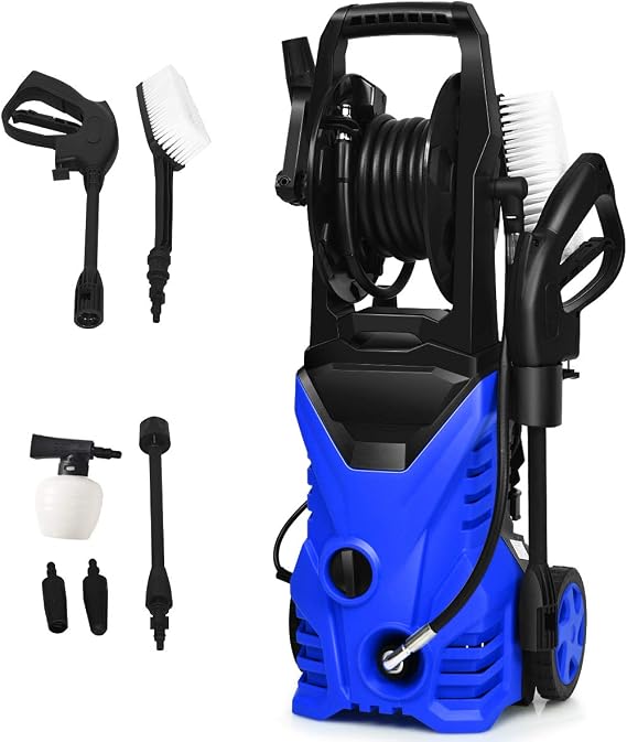 Goplus Electric Pressure Washer High Power Machine w/ 16.5ft Hose, Wash Brush, Soap Bottle, 2030PSI 1.6GPM 1800W (Blue)
