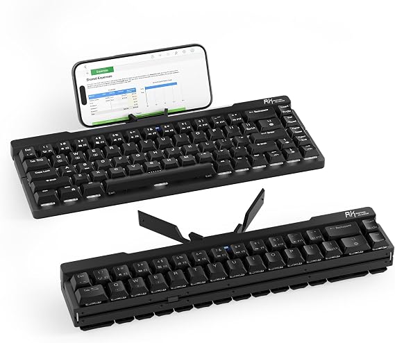 RK ROYAL KLUDGE F68 60% Foldable Low Profile Wireless Mechanical Keyboard | Extremely Portable Wireless Keyboard with Aluminum Body, Built-in Stand Holder, 68 Keys Foldable Compact Keyboard BT5.0