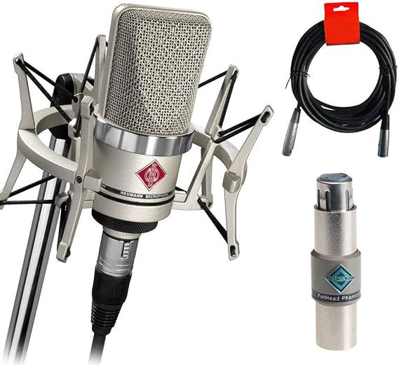 Neumann 008656 TLM-102 Large-Diaphragm Studio Condenser Microphone (Studio Set, Nickel) Bundle with Triton Audio FetHead Phantom in-Line Microphone Preamp and XLR Cable