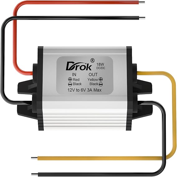 DROK 12V to 6V Reducer - Waterproof 12V to 6V Step Down Converter DC to DC Buck Converter Voltage Regulator 8V-35V to 6V 3A 18W