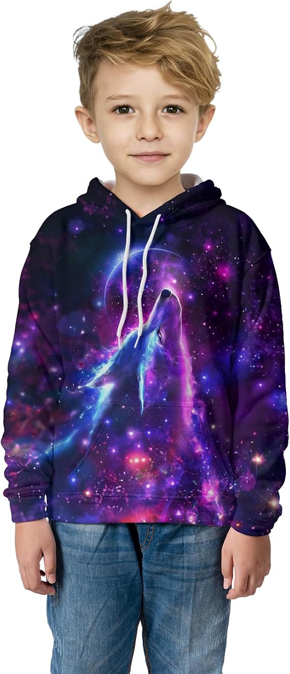 Wolf Hoodies For Men 3D Print Three Wolf Moon Adults Wolves Face Hooded Galaxy Sweatshirt Wolf