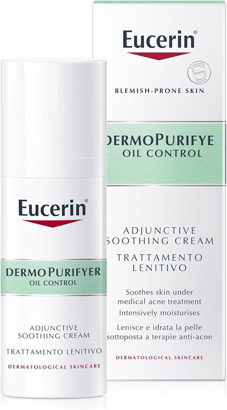 Eucerin DermoPurifyer Oil Control Adjunctive Soothing Cream 50ml, Protective Face Moisturiser for Blemish-Prone Skin Going Through Treatment, Soothing Cream for Very Dry Skin